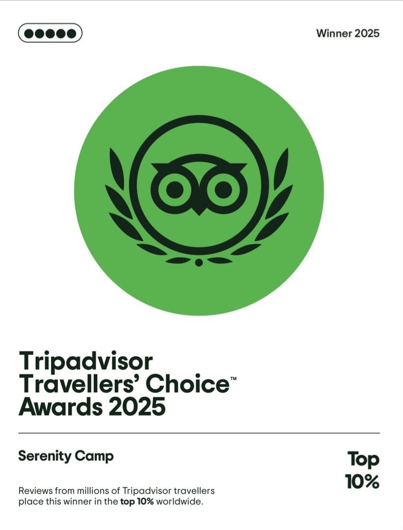 trip-advisor-award Serenity Camp has been named a Tripadvisor Traveller's Choice destination for 2025.